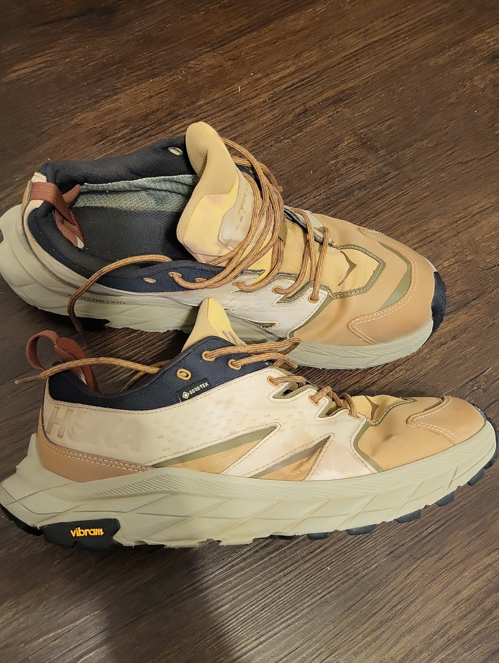 Hoka Men's Tan, Olive & Navy Trail Running Shoes, Great For Camping N Hykes